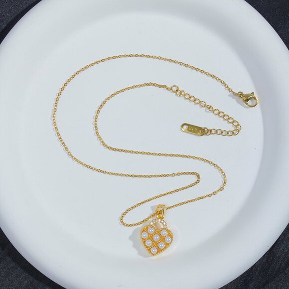 3/$35 18K Gold Plated Heart Pendant Necklace Faux Pearl Cluster & Pave CZ Accent - Picture 7 of 7